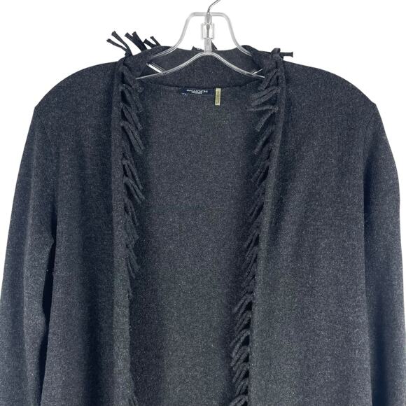 Magaschoni 100% Cashmere Fringe Trim Open Front Cardigan Gray Size XS - Picture 3 of 8